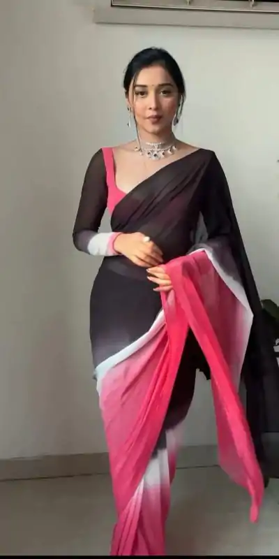 SC 235 Black Pink Color Soft Georgette Silk Ready To Wear Saree Casual, Wedding, Festive, Events . Expected Delivery  4-6 Working Days @1549/- only                                                                                                                                             | Designer Sarees, Embroidered Sarees, Sarees, Bollywood Sarees, Creative Sarees, Ethnic Saree, Modern Digital sarees, Party Wear Sarees