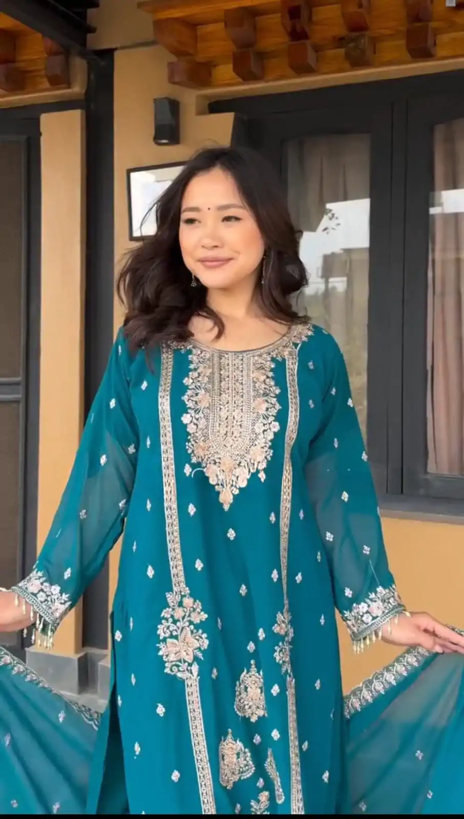 DC G90 Blue Chinon Chinon Embroidery Work Fancy Moti lace Salwar Suit Casual, Wedding, Festive, Events . Expected Delivery  4-6 Working Days @2049/- only      | Casual Suits, Jump Suits, Salwar suit, Creative suits, Designer Suits, Palazzo Suits, Party Wear Suits, Patiala Suits, Straight Suits