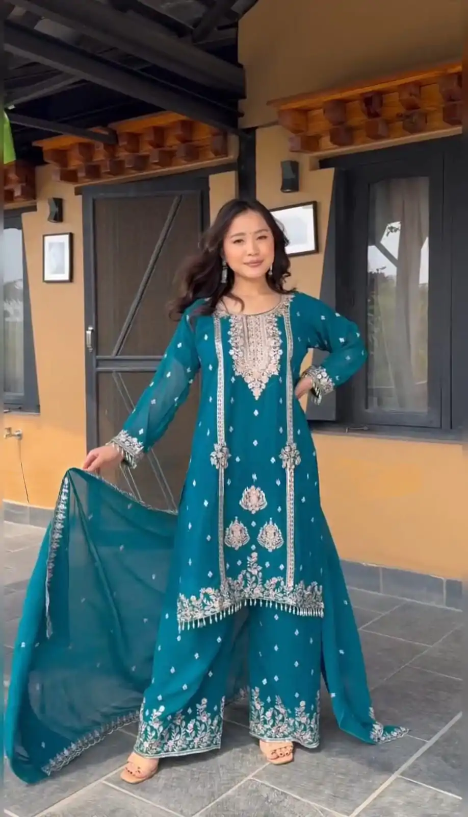 DC G90 Blue Chinon Chinon Embroidery Work Fancy Moti lace Salwar Suit Casual, Wedding, Festive, Events . Expected Delivery  4-6 Working Days @2049/- only      | Casual Suits, Jump Suits, Salwar suit, Creative suits, Designer Suits, Palazzo Suits, Party Wear Suits, Patiala Suits, Straight Suits