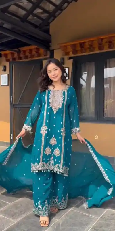 DC G90 Blue Chinon Chinon Embroidery Work Fancy Moti lace Salwar Suit Casual, Wedding, Festive, Events . Expected Delivery  4-6 Working Days @2049/- only      | Casual Suits, Jump Suits, Salwar suit, Creative suits, Designer Suits, Palazzo Suits, Party Wear Suits, Patiala Suits, Straight Suits