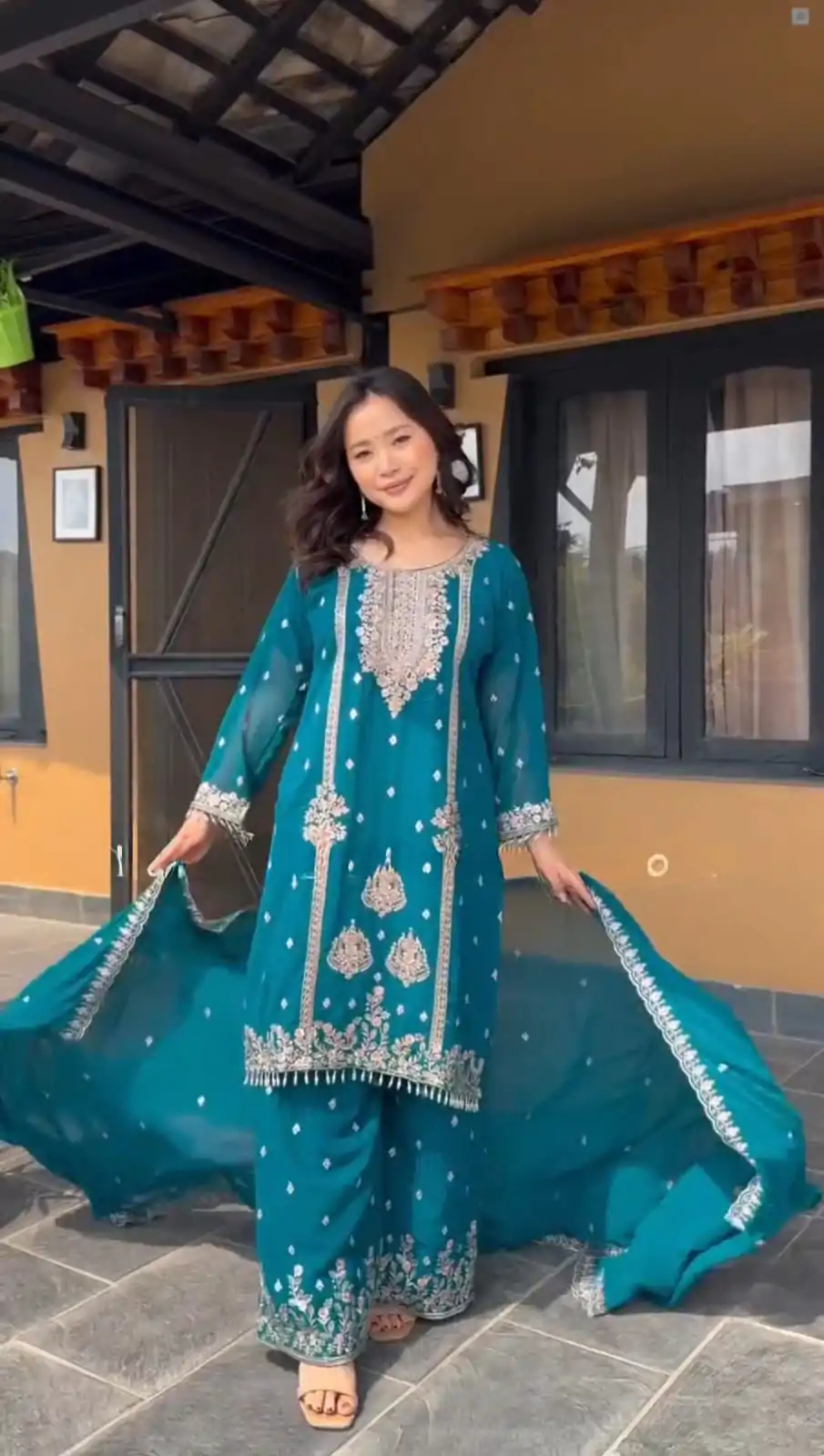 DC G90 Blue Chinon Chinon Embroidery Work Fancy Moti lace Salwar Suit Casual, Wedding, Festive, Events . Expected Delivery  4-6 Working Days @2049/- only      | Casual Suits, Jump Suits, Salwar suit, Creative suits, Designer Suits, Palazzo Suits, Party Wear Suits, Patiala Suits, Straight Suits