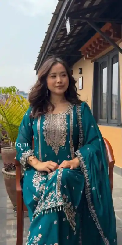 DC G90 Blue Chinon Chinon Embroidery Work Fancy Moti lace Salwar Suit Casual, Wedding, Festive, Events . Expected Delivery  4-6 Working Days @2049/- only      | Casual Suits, Jump Suits, Salwar suit, Creative suits, Designer Suits, Palazzo Suits, Party Wear Suits, Patiala Suits, Straight Suits