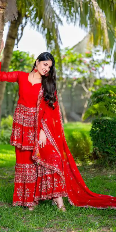 Ram 094 Red Color Georgette 7mm Sequence Work Salwar Suit Casual, Wedding, Festive, Events . Expected Delivery 4-6 Working Days @2349/- only | Casual Suits, Jump Suits, Salwar suit, Creative suits, Designer Suits, Palazzo Suits, Party Wear Suits, Patiala Suits, Straight Suits