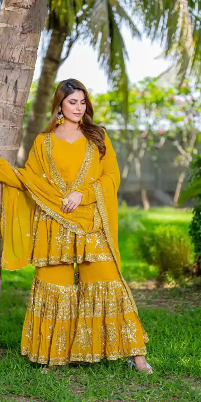 Ram 094 Yellow Color Georgette 7mm Sequence Work Salwar Suit Casual, Wedding, Festive, Events . Expected Delivery 4-6 Working Days @2349/- only | Casual Suits, Jump Suits, Salwar suit, Creative suits, Designer Suits, Palazzo Suits, Party Wear Suits, Patiala Suits, Straight Suits