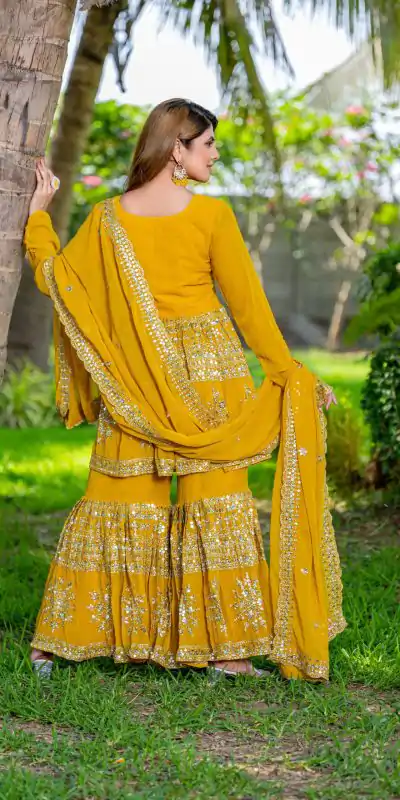 Ram 094 Yellow Color Georgette 7mm Sequence Work Salwar Suit Casual, Wedding, Festive, Events . Expected Delivery  4-6 Working Days @2349/- only      | Casual Suits, Jump Suits, Salwar suit, Creative suits, Designer Suits, Palazzo Suits, Party Wear Suits, Patiala Suits, Straight Suits
