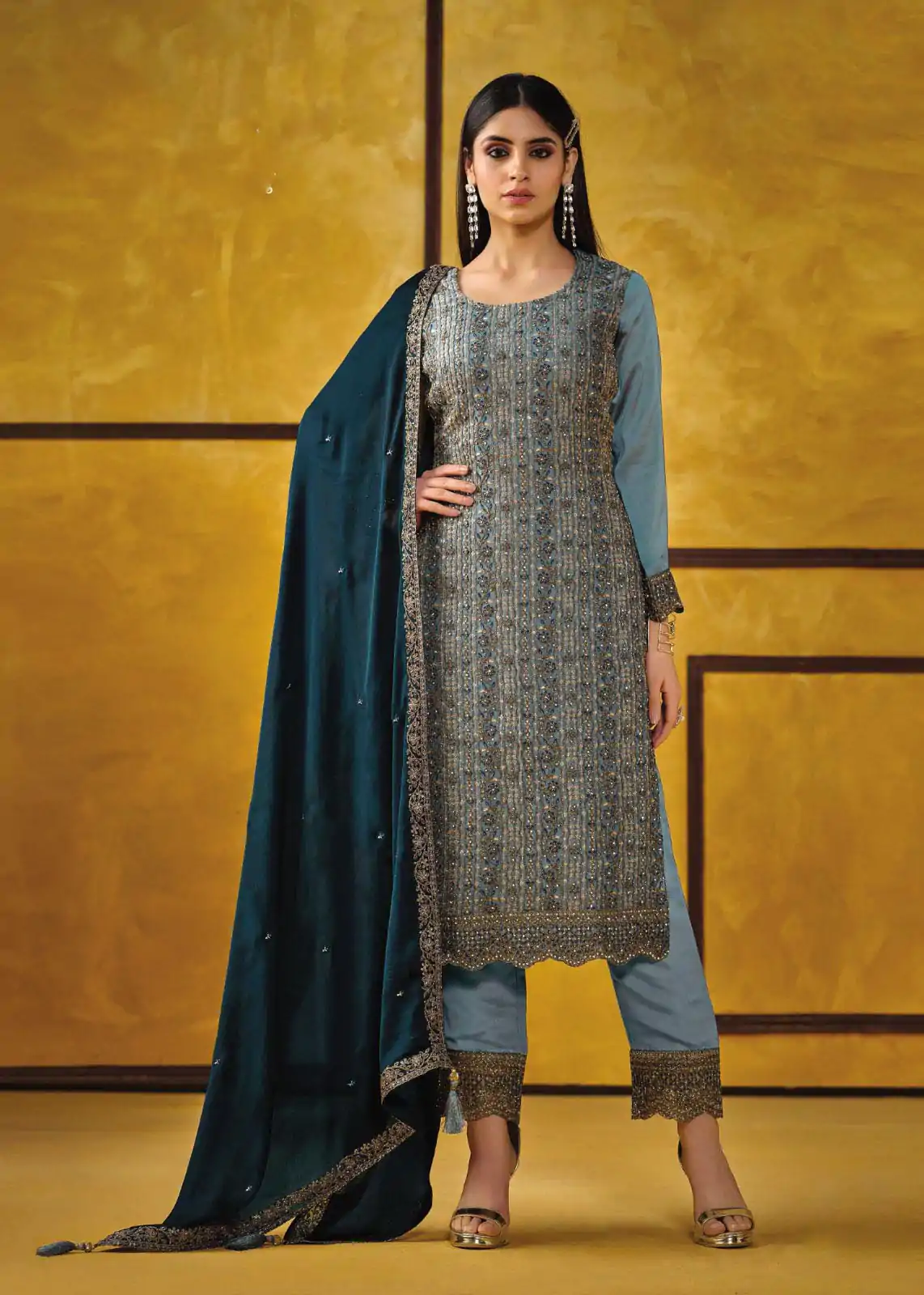 FC 5421 Blue Color Rangoli Coding Sequence Work Salwar Suit Casual, Wedding, Party, Festive, Events Etc.4-6 Working Days@ 2749/-only | Casual Suits, Jump Suits, Salwar suit, Creative suits, Designer Suits, Palazzo Suits, Party Wear Suits, Patiala Suits, Straight Suits