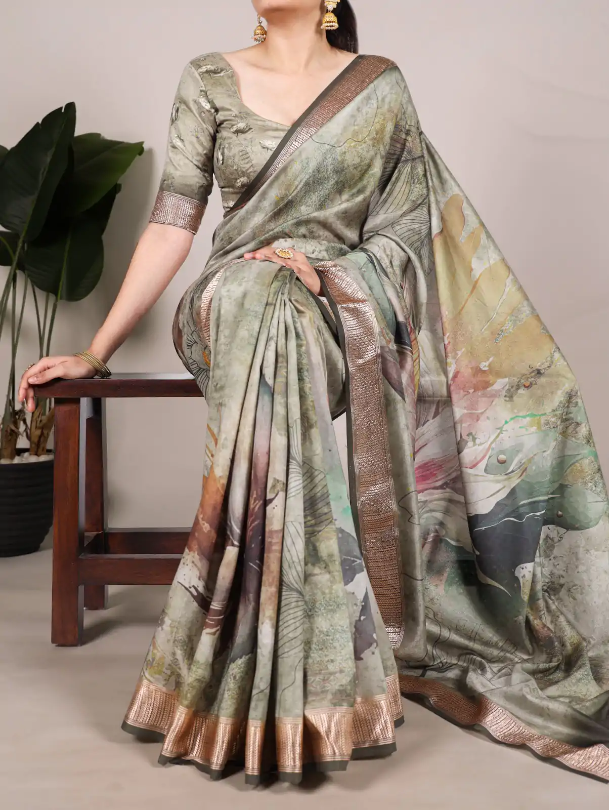 YNF 7019 Brown Color Tushar Silk With Viscose Border Printed Saree Casual, Wedding, Festive, Events . Expected Delivery  4-6 Working Days @1699/- only                                                                                                                                           | Designer Sarees, Embroidered Sarees, Sarees, Bollywood Sarees, Creative Sarees, Ethnic Saree, Modern Digital sarees, Party Wear Sarees