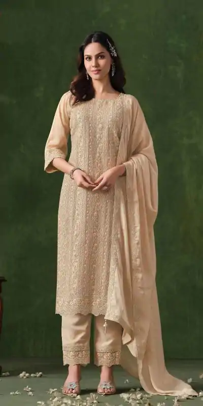 FC 6021 Cream Color Rangoli Coding Sequence Work Salwar Suit Casual, Wedding, Party, Festive, Events Etc.4-6 Working Days@ 2699/-only | Casual Suits, Jump Suits, Salwar suit, Creative suits, Designer Suits, Palazzo Suits, Party Wear Suits, Patiala Suits, Straight Suits
