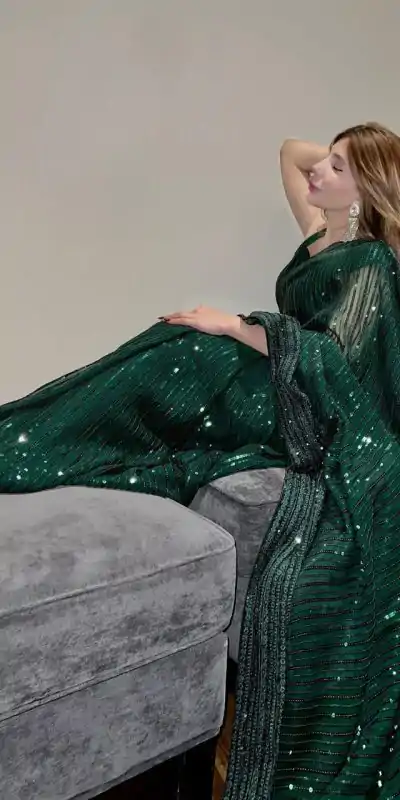 JR 620 Green Color Fox Georgette Embroidery Sequence Work Saree Casual, Wedding, Festive, Events . Expected Delivery  4-6 Working Days @1799/- only                                                                                                                                             | Designer Sarees, Embroidered Sarees, Sarees, Bollywood Sarees, Creative Sarees, Ethnic Saree, Modern Digital sarees, Party Wear Sarees