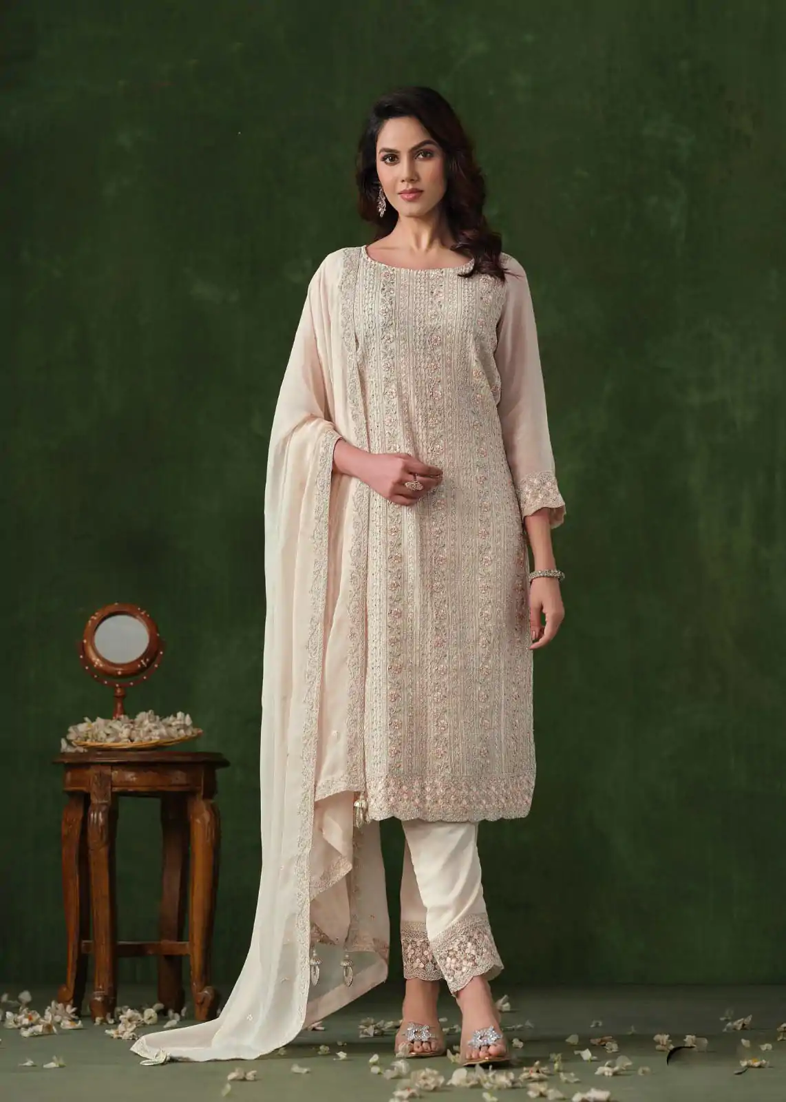 FC 6021 Half White Color Rangoli Coding Sequence Work Salwar Suit Casual, Wedding, Party, Festive, Events Etc.4-6 Working Days@ 2699/-only | Casual Suits, Jump Suits, Salwar suit, Creative suits, Designer Suits, Palazzo Suits, Party Wear Suits, Patiala Suits, Straight Suits
