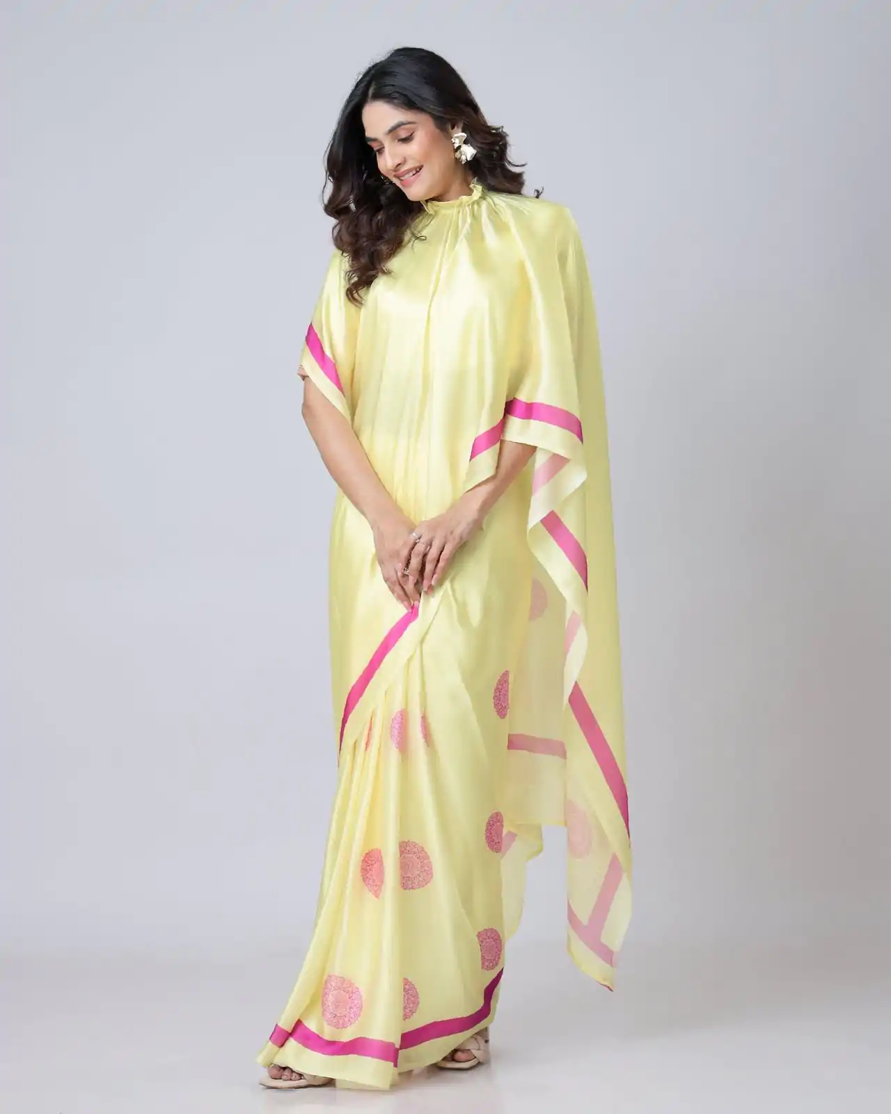 ST 1102B Lemon Yellow Color Japan Satin Digital Print Work Saree Casual, Wedding, Festive, Events . Expected Delivery  4-6 Working Days @1849/- only      | Designer Sarees, Embroidered Sarees, Sarees, Bollywood Sarees, Creative Sarees, Ethnic Saree, Modern Digital sarees, Party Wear Sarees