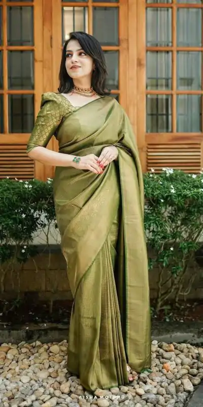 KP 4074 Mehndi Color Lichi Silk Jacquard Work On All Over Saree Casual, Wedding, Festive, Events . Expected Delivery  4-6 Working Days @1399/- only                                                                                                                                           | Designer Sarees, Embroidered Sarees, Sarees, Bollywood Sarees, Creative Sarees, Ethnic Saree, Modern Digital sarees, Party Wear Sarees