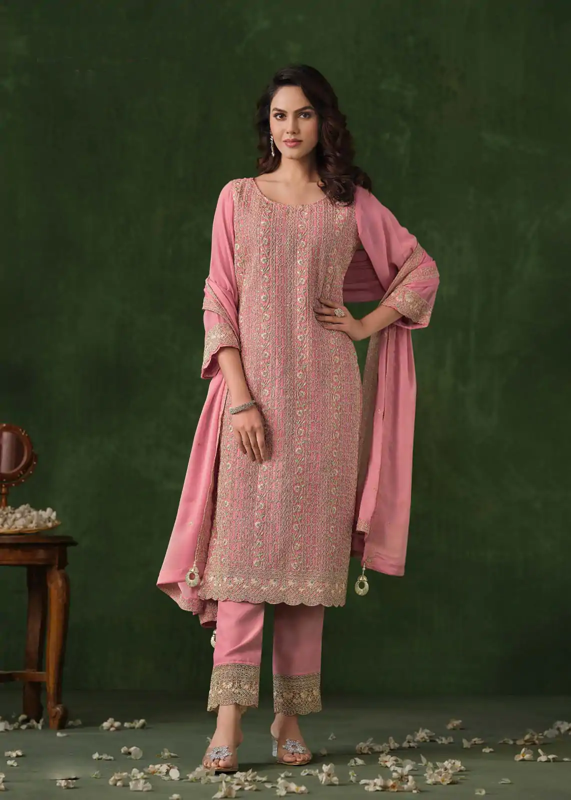 FC 6021 Peach Color Rangoli Coding Sequence Work Salwar Suit Casual, Wedding, Party, Festive, Events Etc.4-6 Working Days@ 2699/-only | Casual Suits, Jump Suits, Salwar suit, Creative suits, Designer Suits, Palazzo Suits, Party Wear Suits, Patiala Suits, Straight Suits