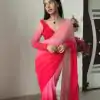 Glowing Pink And Red Color Soft Georgette Silk Ready To Wear Saree