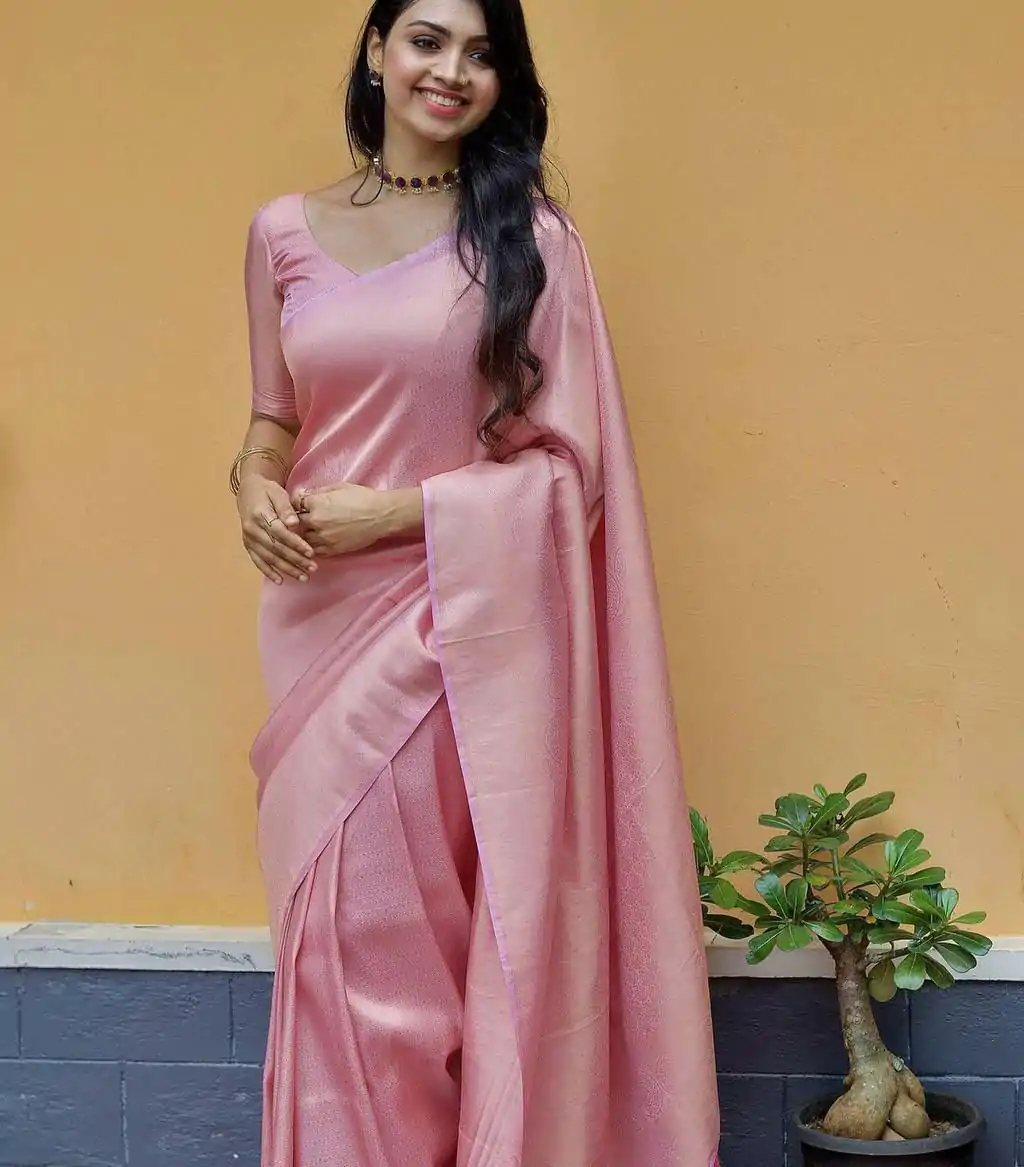 KP 4074 Pink  Color Lichi Silk Jacquard Work On All Over Saree Casual, Wedding, Festive, Events . Expected Delivery  4-6 Working Days @1399/- only                                                                                                                                           | Designer Sarees, Embroidered Sarees, Sarees, Bollywood Sarees, Creative Sarees, Ethnic Saree, Modern Digital sarees, Party Wear Sarees