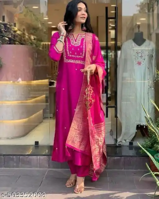 MF 749 Rani pink Color Roman Silk Coding Work Salwar Suit Casual, Wedding, Party, Festive, Events Etc.4-6 Working Days@ 1699/-only | Casual Suits, Jump Suits, Salwar suit, Creative suits, Designer Suits, Palazzo Suits, Party Wear Suits, Patiala Suits, Straight Suits