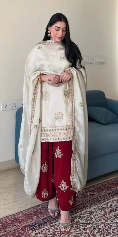 VLM 265 White Color Chinon Silk With Embroidery Work Salwar Suit Casual, Wedding, Party, Festive, Events Etc.4-6 Working Days@ 2049/-only | Casual Suits, Jump Suits, Salwar suit, Creative suits, Designer Suits, Palazzo Suits, Party Wear Suits, Patiala Suits, Straight Suits