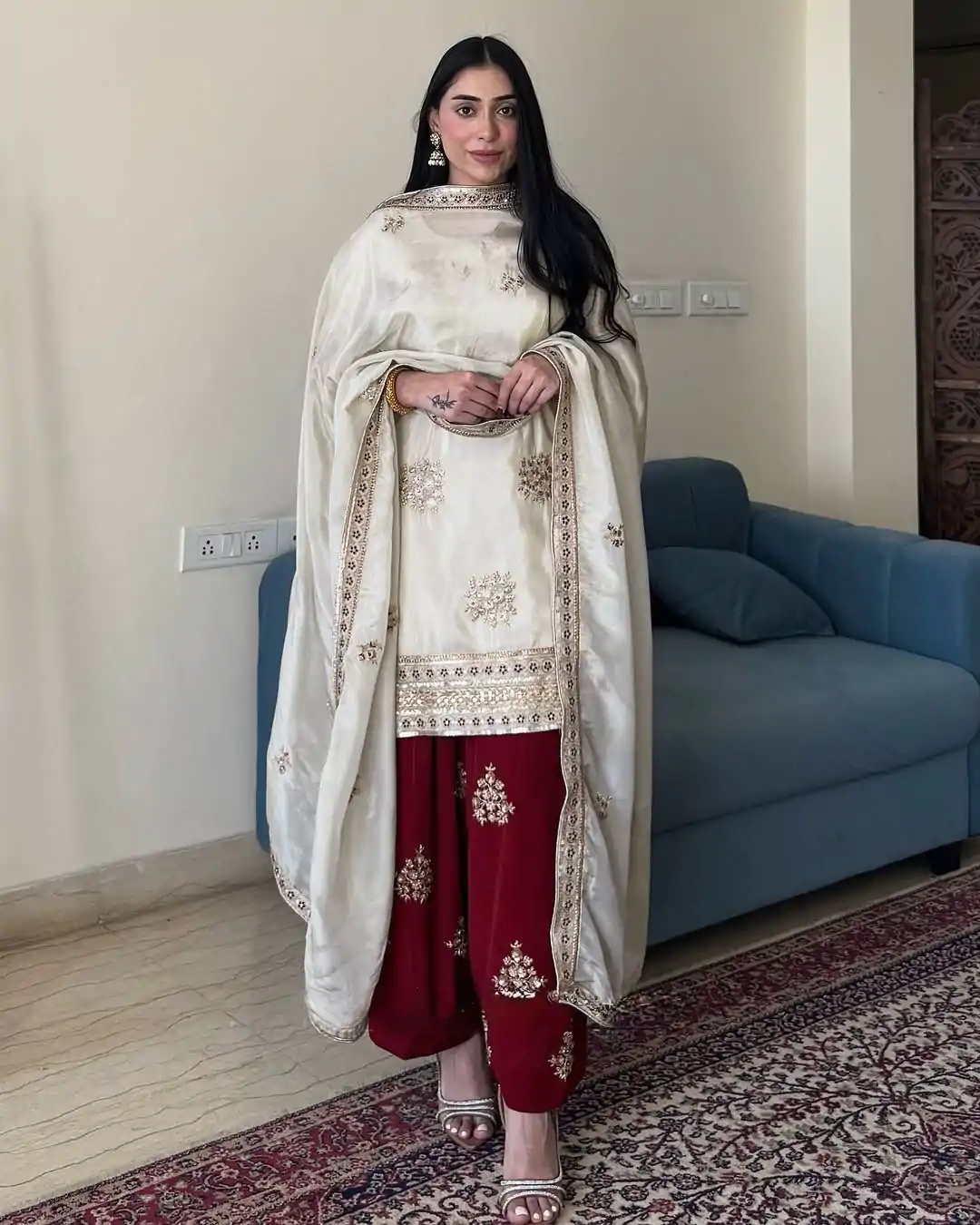 VLM 265 White Color Chinon Silk With Embroidery Work Salwar Suit Casual, Wedding, Party, Festive, Events Etc.4-6 Working Days@ 2049/-only | Casual Suits, Jump Suits, Salwar suit, Creative suits, Designer Suits, Palazzo Suits, Party Wear Suits, Patiala Suits, Straight Suits