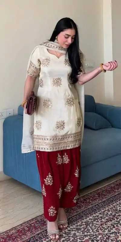 VLM 265 White Color Chinon Silk With Embroidery Work Salwar Suit Casual, Wedding, Party, Festive, Events Etc.4-6 Working Days@ 2049/-only | Casual Suits, Jump Suits, Salwar suit, Creative suits, Designer Suits, Palazzo Suits, Party Wear Suits, Patiala Suits, Straight Suits