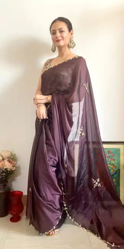  AC Resham Brown Color Rangoli Silk Handwork Cutwork Pearl Saree Casual, Wedding, Festive, Events . Expected Delivery  4-6 Working Days @1999/- only                                                                                                                                             | Designer Sarees, Embroidered Sarees, Sarees, Bollywood Sarees, Creative Sarees, Ethnic Saree, Modern Digital sarees, Party Wear Sarees