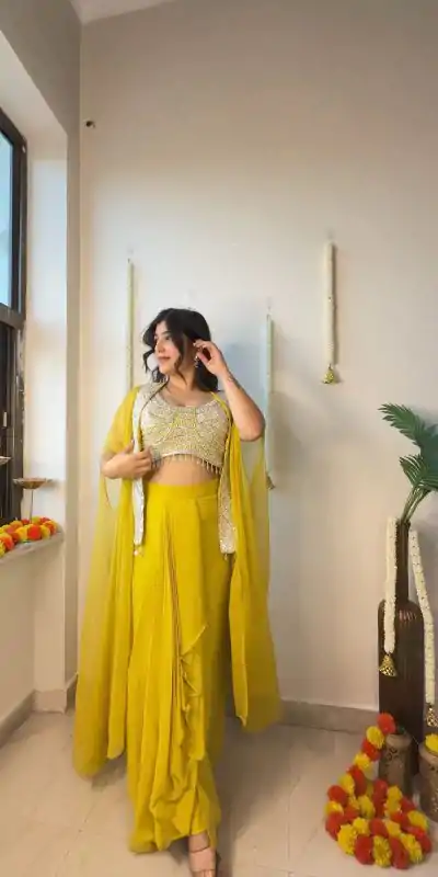 LG 1931 Yellow Color Georgette Sequence Work On Front Dhoti Suit Casual, Wedding, Festive, Events . Expected Delivery  4-6 Working Days @1999/- only      | Casual Suits, Jump Suits, Salwar suit, Creative suits, Designer Suits, Palazzo Suits, Party Wear Suits, Patiala Suits, Straight Suits