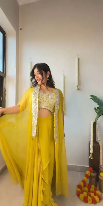 LG 1931 Yellow Color Georgette Sequence Work On Front Dhoti Suit Casual, Wedding, Festive, Events . Expected Delivery 4-6 Working Days @1999/- only | Casual Suits, Jump Suits, Salwar suit, Creative suits, Designer Suits, Palazzo Suits, Party Wear Suits, Patiala Suits, Straight Suits