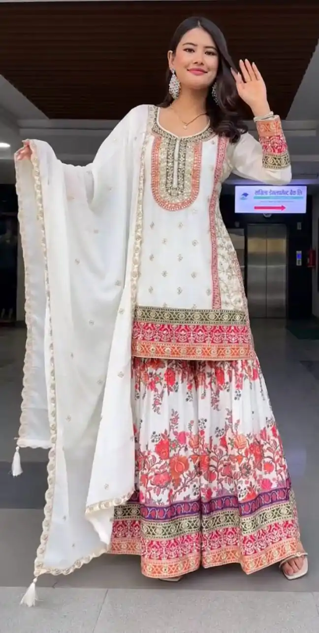 KF 1680 White Color Georgette Sequences Work Salwar Suit Casual, Wedding, Festive, Events . Expected Delivery  4-6 Working Days @2199/- only      | Casual Suits, Jump Suits, Salwar suit, Creative suits, Designer Suits, Palazzo Suits, Party Wear Suits, Patiala Suits, Straight Suits
