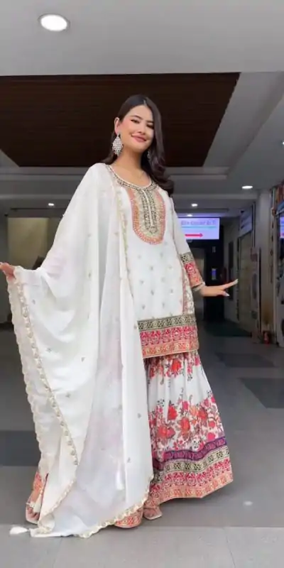 KF 1680 White Color Georgette Sequences Work Salwar Suit Casual, Wedding, Festive, Events . Expected Delivery  4-6 Working Days @2199/- only      | Casual Suits, Jump Suits, Salwar suit, Creative suits, Designer Suits, Palazzo Suits, Party Wear Suits, Patiala Suits, Straight Suits