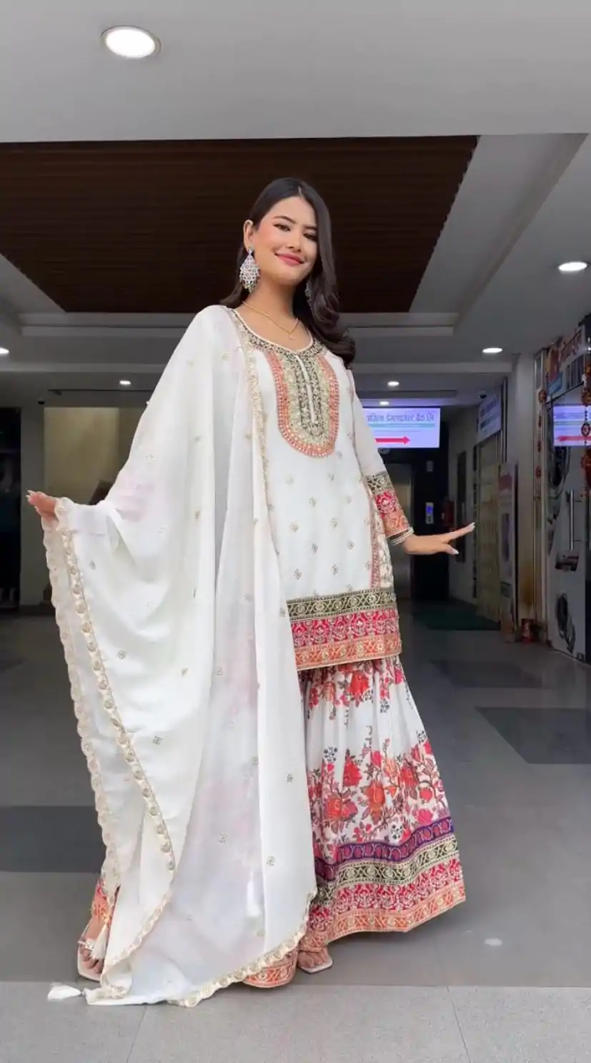 KF 1680 White Color Georgette Sequences Work Salwar Suit Casual, Wedding, Festive, Events . Expected Delivery  4-6 Working Days @2199/- only      | Casual Suits, Jump Suits, Salwar suit, Creative suits, Designer Suits, Palazzo Suits, Party Wear Suits, Patiala Suits, Straight Suits