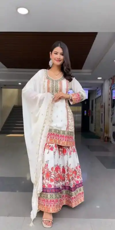 KF 1680 White Color Georgette Sequences Work Salwar Suit Casual, Wedding, Festive, Events . Expected Delivery  4-6 Working Days @2199/- only      | Casual Suits, Jump Suits, Salwar suit, Creative suits, Designer Suits, Palazzo Suits, Party Wear Suits, Patiala Suits, Straight Suits