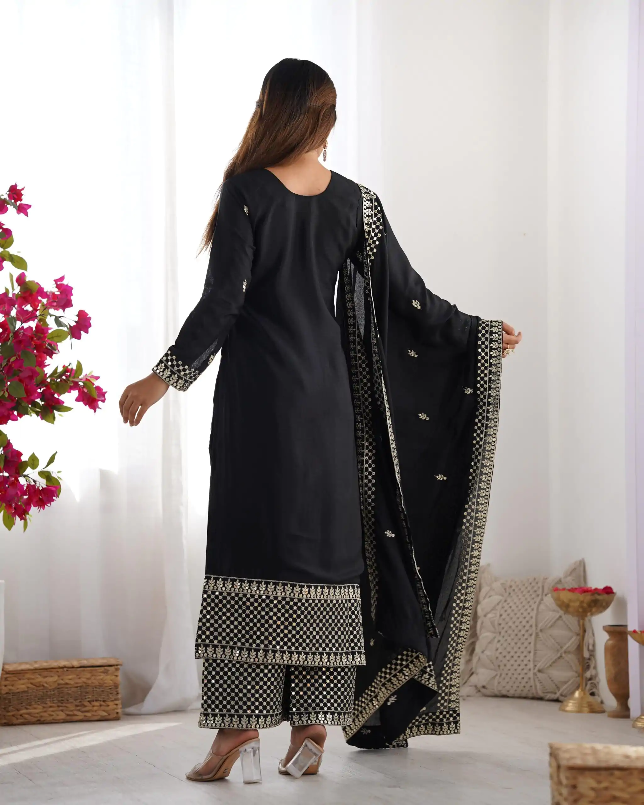 KB 282 Black Color Chinon Silk Embroidery With Jari Work Salwar Suit Casual, Wedding, Festive, Events . Expected Delivery  4-6 Working Days @1949/- only      | Casual Suits, Jump Suits, Salwar suit, Creative suits, Designer Suits, Palazzo Suits, Party Wear Suits, Patiala Suits, Straight Suits