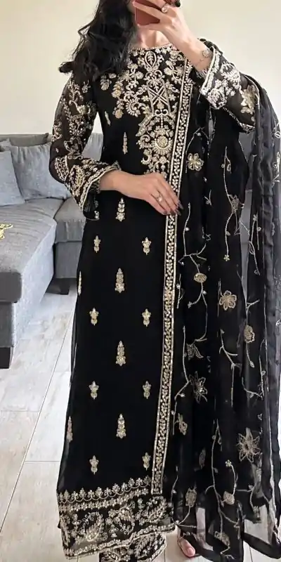 RTC 5853 Black Color Georgette thread with Sequence Salwar Suit Casual, Wedding, Festive, Events . Expected Delivery 4-6 Working Days @2299/- only | Casual Suits, Jump Suits, Salwar suit, Creative suits, Designer Suits, Palazzo Suits, Party Wear Suits, Patiala Suits, Straight Suits
