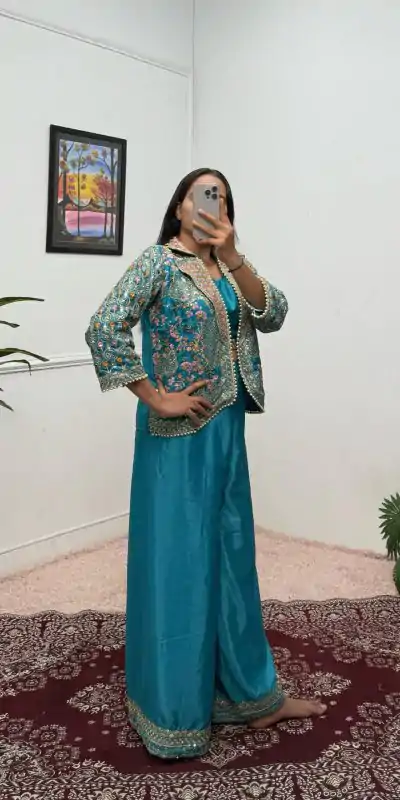 ST 1096 Blue Color Chinon Embroidery Work With Moti Lace Salwar Suit Casual, Wedding, Festive, Events . Expected Delivery  4-6 Working Days @1999/- only      | Casual Suits, Jump Suits, Salwar suit, Creative suits, Designer Suits, Palazzo Suits, Party Wear Suits, Patiala Suits, Straight Suits