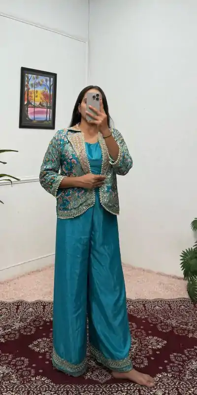 ST 1096 Blue Color Chinon Embroidery Work With Moti Lace Salwar Suit Casual, Wedding, Festive, Events . Expected Delivery  4-6 Working Days @1999/- only      | Casual Suits, Jump Suits, Salwar suit, Creative suits, Designer Suits, Palazzo Suits, Party Wear Suits, Patiala Suits, Straight Suits