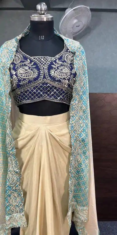 BD 1747 Blue Color Chinon Silk Embroidery Sequins Work Dhoti Suit Casual, Wedding, Party, Festive, Events Etc.4-6 Working Days@ 1999/-only | Casual Suits, Jump Suits, Salwar suit, Creative suits, Designer Suits, Palazzo Suits, Party Wear Suits, Patiala Suits, Straight Suits