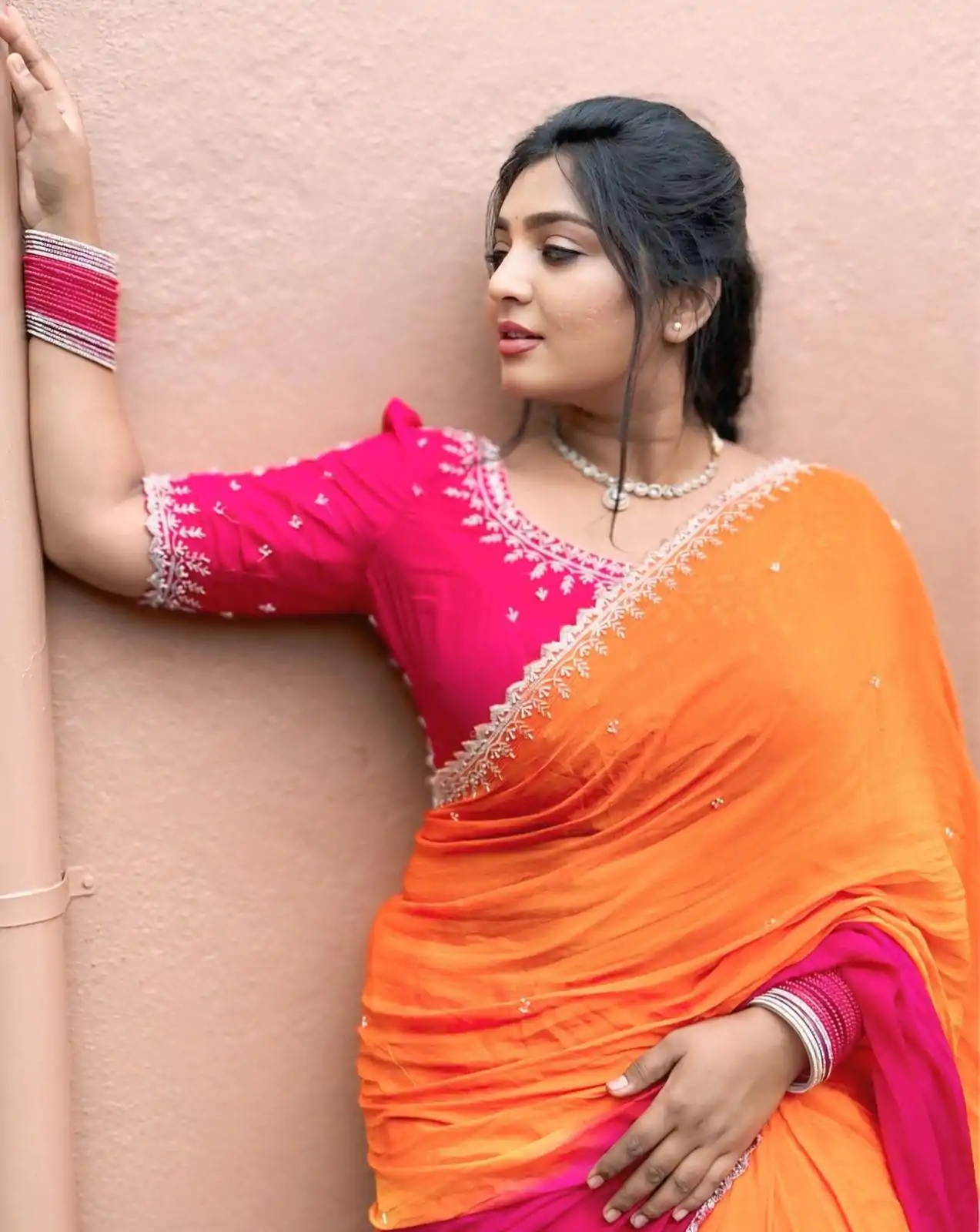  AC Soniya2 Orange Pink Color Chinnon Embroidery Sequence Saree Casual, Wedding, Festive, Events . Expected Delivery  4-6 Working Days @1949/- only      | Designer Sarees, Embroidered Sarees, Sarees, Bollywood Sarees, Creative Sarees, Ethnic Saree, Modern Digital sarees, Party Wear Sarees