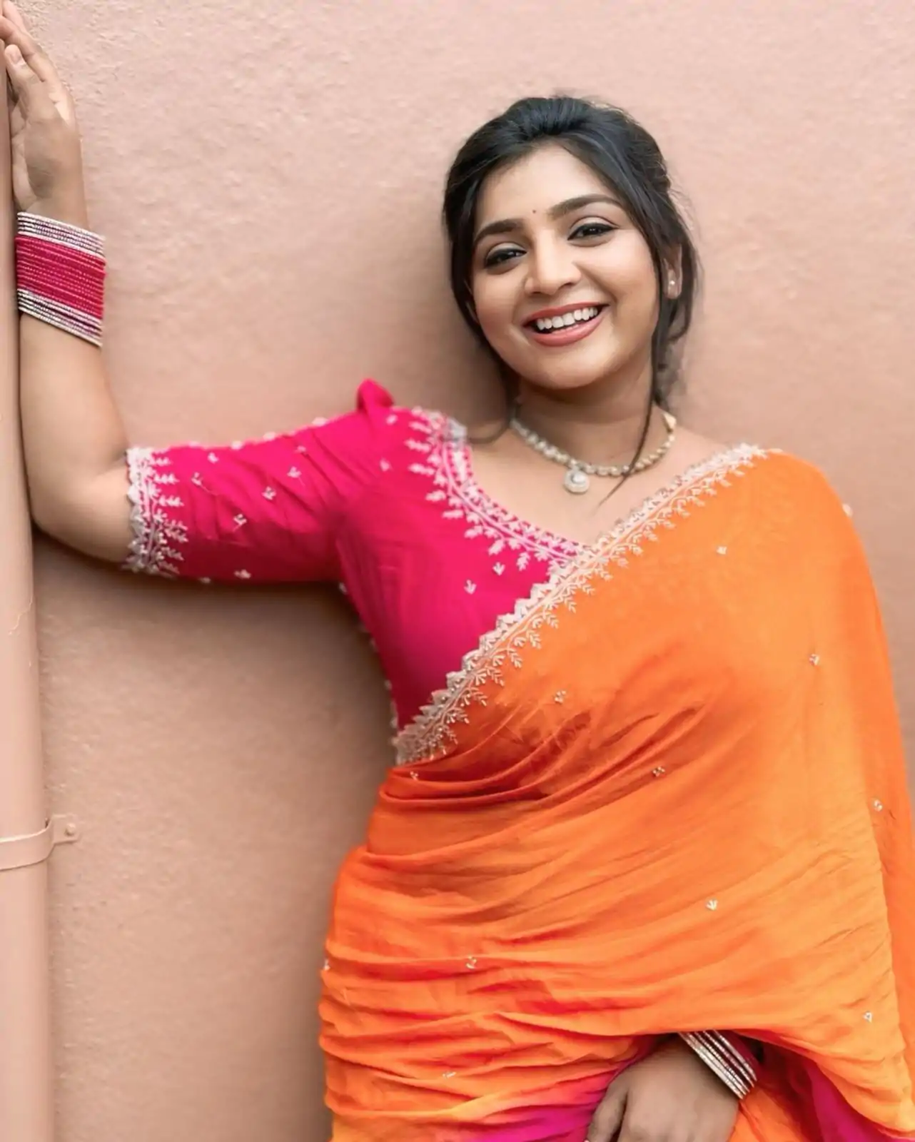  AC Soniya2 Orange Pink Color Chinnon Embroidery Sequence Saree Casual, Wedding, Festive, Events . Expected Delivery  4-6 Working Days @1949/- only      | Designer Sarees, Embroidered Sarees, Sarees, Bollywood Sarees, Creative Sarees, Ethnic Saree, Modern Digital sarees, Party Wear Sarees