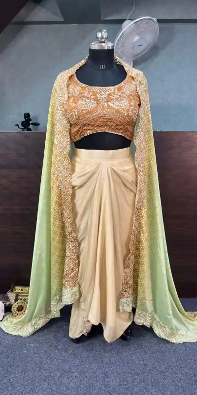 BD 1747 Orange Color Chinon Silk Embroidery Sequins Work Dhoti Suit Casual, Wedding, Party, Festive, Events Etc.4-6 Working Days@ 1999/-only | Casual Suits, Jump Suits, Salwar suit, Creative suits, Designer Suits, Palazzo Suits, Party Wear Suits, Patiala Suits, Straight Suits
