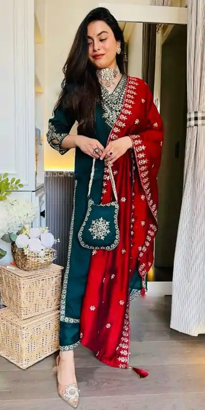 SRK 5249 Peacock Blue Color Chinon Embroidery Work Salwar Suit Casual, Wedding, Festive, Events . Expected Delivery  4-6 Working Days @2049/- only      | Casual Suits, Jump Suits, Salwar suit, Creative suits, Designer Suits, Palazzo Suits, Party Wear Suits, Patiala Suits, Straight Suits