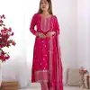 Lovely Pink Color Chinon Silk Embroidery Jari Work Salwar Suit