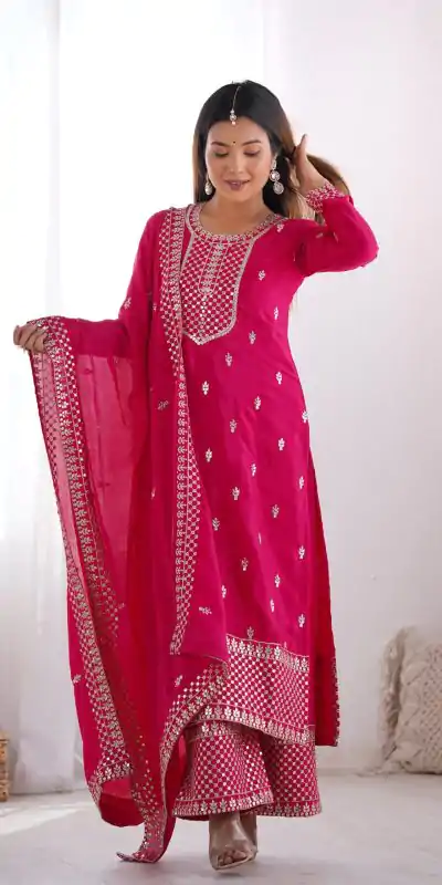 KB 282 Pink Color Chinon Silk Embroidery Jari Work Salwar Suit Casual, Wedding, Festive, Events . Expected Delivery  4-6 Working Days @1949/- only      | Casual Suits, Jump Suits, Salwar suit, Creative suits, Designer Suits, Palazzo Suits, Party Wear Suits, Patiala Suits, Straight Suits