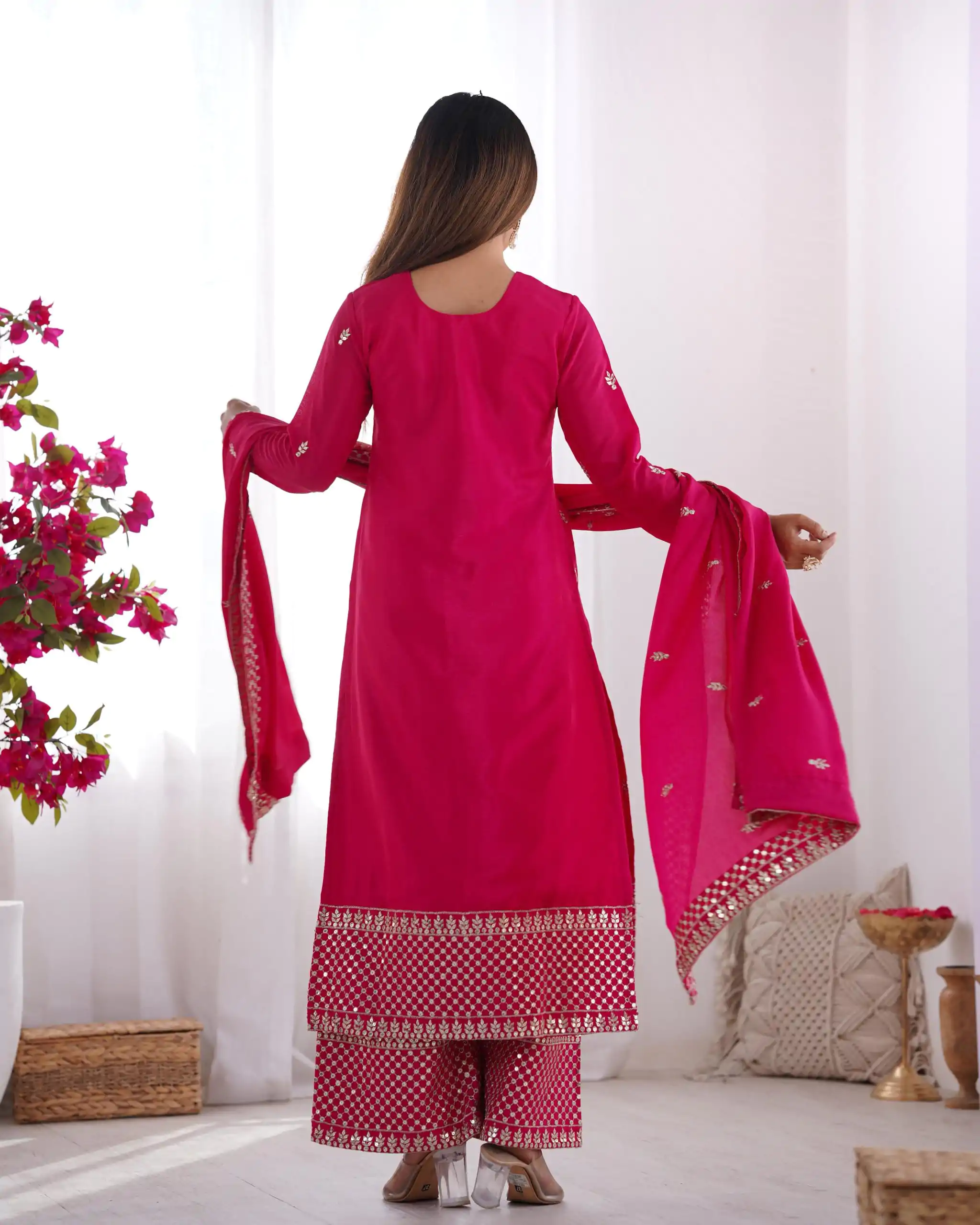 KB 282 Pink Color Chinon Silk Embroidery Jari Work Salwar Suit Casual, Wedding, Festive, Events . Expected Delivery  4-6 Working Days @1949/- only      | Casual Suits, Jump Suits, Salwar suit, Creative suits, Designer Suits, Palazzo Suits, Party Wear Suits, Patiala Suits, Straight Suits