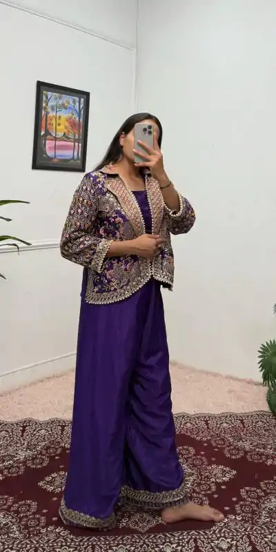ST 1096 Purple Color Chinon Embroidery Work With Moti Lace Salwar Suit Casual, Wedding, Festive, Events . Expected Delivery  4-6 Working Days @1999/- only      | Casual Suits, Jump Suits, Salwar suit, Creative suits, Designer Suits, Palazzo Suits, Party Wear Suits, Patiala Suits, Straight Suits