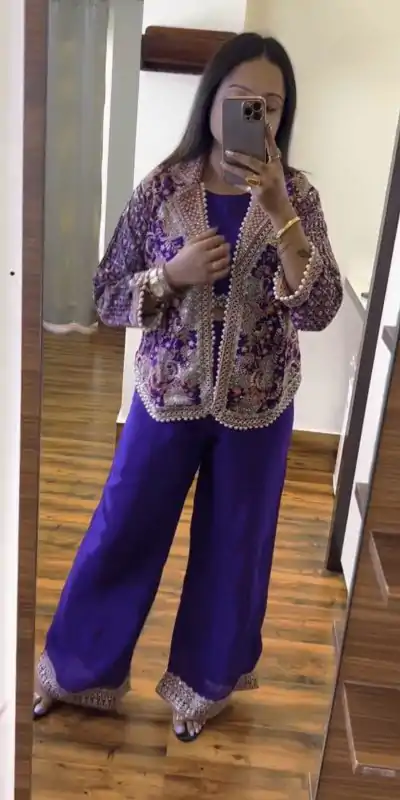 ST 1096 Purple Color Chinon Embroidery Work With Moti Lace Salwar Suit Casual, Wedding, Festive, Events . Expected Delivery  4-6 Working Days @1999/- only      | Casual Suits, Jump Suits, Salwar suit, Creative suits, Designer Suits, Palazzo Suits, Party Wear Suits, Patiala Suits, Straight Suits