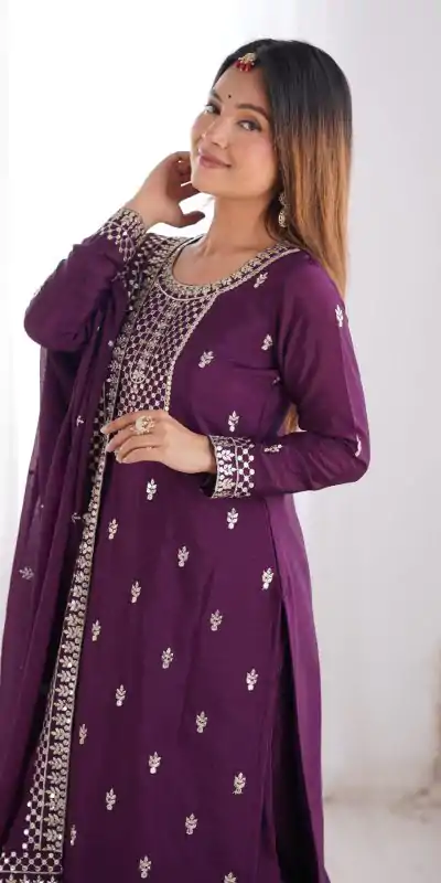 KB 282 Wine Color Chinon Silk Embroidery With Jari Work Salwar Suit Casual, Wedding, Festive, Events . Expected Delivery  4-6 Working Days @1949/- only      | Casual Suits, Jump Suits, Salwar suit, Creative suits, Designer Suits, Palazzo Suits, Party Wear Suits, Patiala Suits, Straight Suits