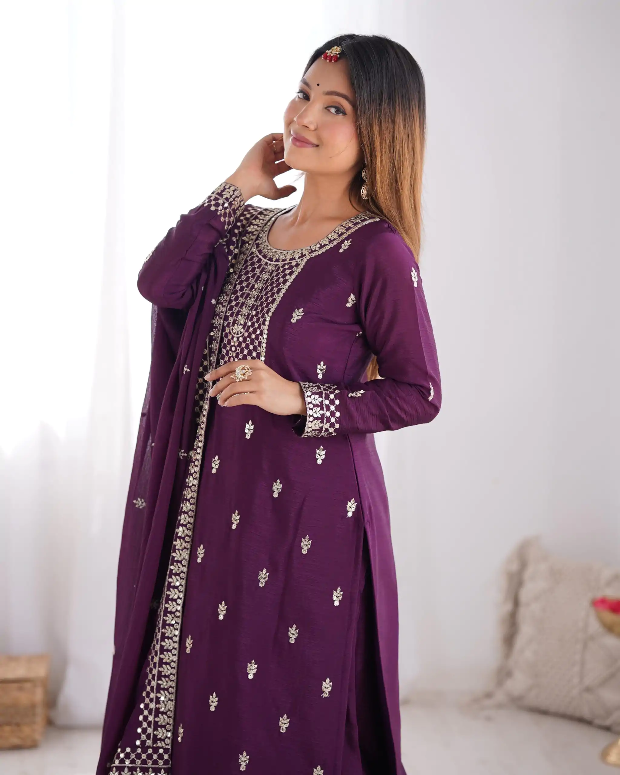 KB 282 Wine Color Chinon Silk Embroidery With Jari Work Salwar Suit Casual, Wedding, Festive, Events . Expected Delivery  4-6 Working Days @1949/- only      | Casual Suits, Jump Suits, Salwar suit, Creative suits, Designer Suits, Palazzo Suits, Party Wear Suits, Patiala Suits, Straight Suits