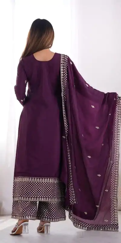 KB 282 Wine Color Chinon Silk Embroidery With Jari Work Salwar Suit Casual, Wedding, Festive, Events . Expected Delivery  4-6 Working Days @1949/- only      | Casual Suits, Jump Suits, Salwar suit, Creative suits, Designer Suits, Palazzo Suits, Party Wear Suits, Patiala Suits, Straight Suits