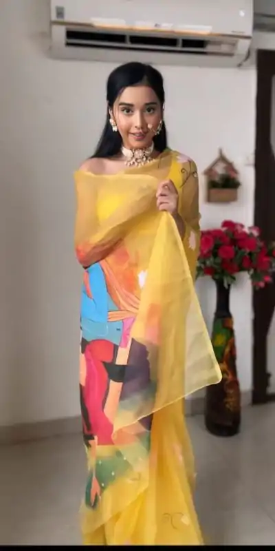 SC 237 Yellow Color Soft Organza Silk Ready To Wear Saree Casual, Wedding, Festive, Events . Expected Delivery  4-6 Working Days @1549/- only                                                                                                                                             | Designer Sarees, Embroidered Sarees, Sarees, Bollywood Sarees, Creative Sarees, Ethnic Saree, Modern Digital sarees, Party Wear Sarees