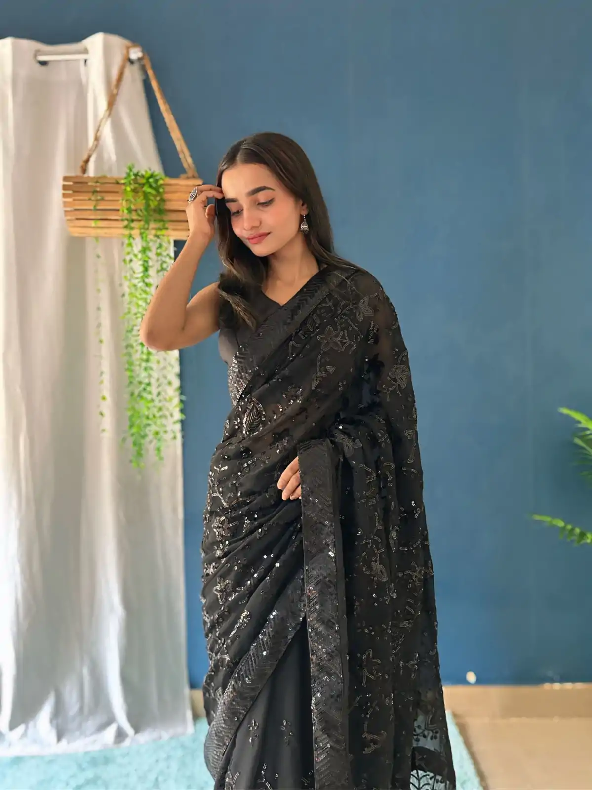 JR 629 Black Color Georgette Sequence Work Saree Casual, Wedding, Festive, Events . Expected Delivery  4-6 Working Days @1749/- only                                                                                                                                           | Designer Sarees, Embroidered Sarees, Sarees, Bollywood Sarees, Creative Sarees, Ethnic Saree, Modern Digital sarees, Party Wear Sarees