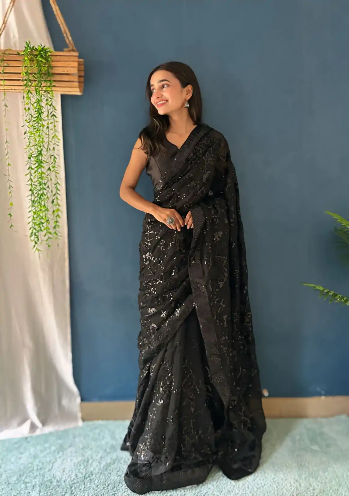 JR 629 Black Color Georgette Sequence Work Saree Casual, Wedding, Festive, Events . Expected Delivery  4-6 Working Days @1749/- only                                                                                                                                           | Designer Sarees, Embroidered Sarees, Sarees, Bollywood Sarees, Creative Sarees, Ethnic Saree, Modern Digital sarees, Party Wear Sarees